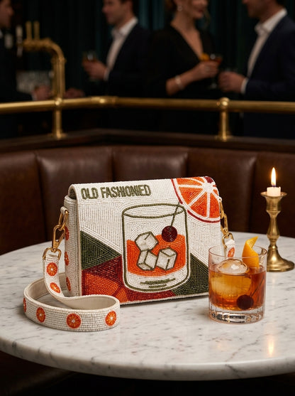 Whiskey Old Fashioned Beaded Clutch