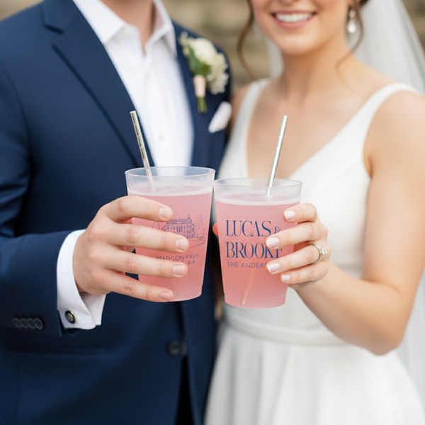 Personalized frosted wedding cups for guests
