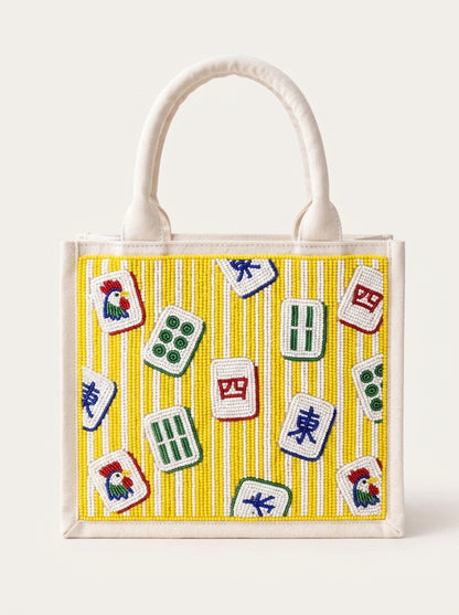 Yellow Mahjong Beaded Mini Tote Bag