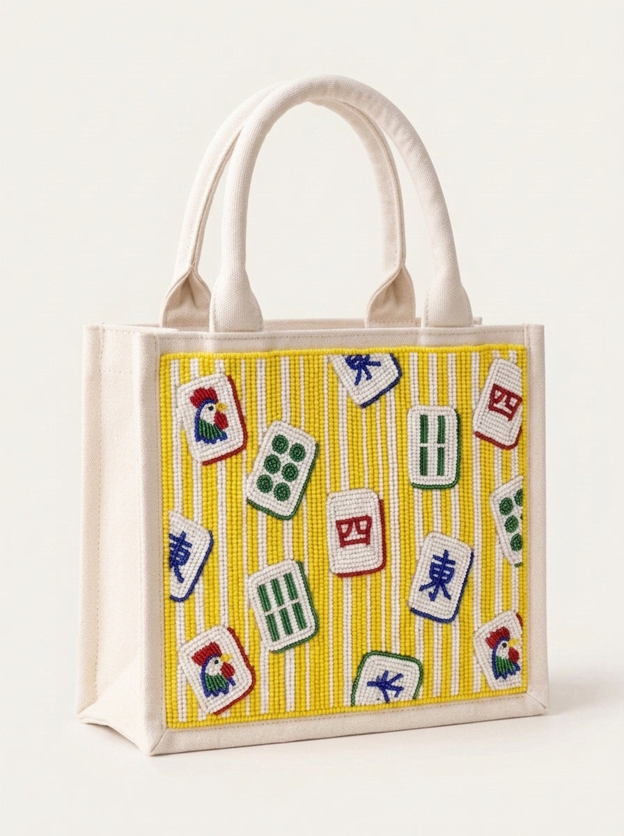 Yellow Mahjong Beaded Mini Tote Bag