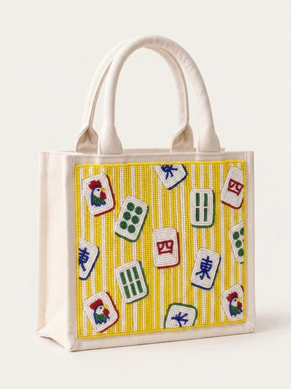 Yellow Mahjong Beaded Mini Tote Bag