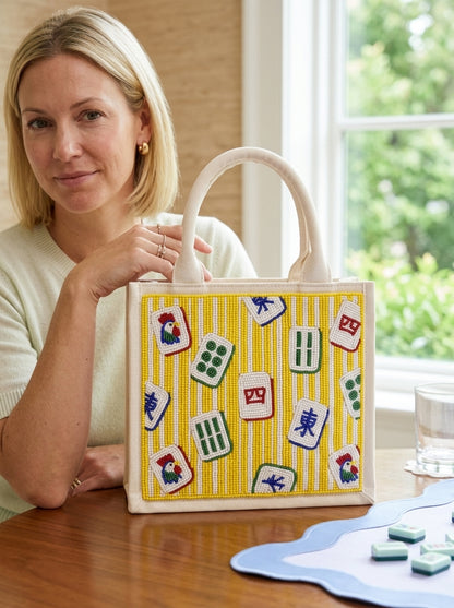 Yellow Mahjong Beaded Mini Tote Bag