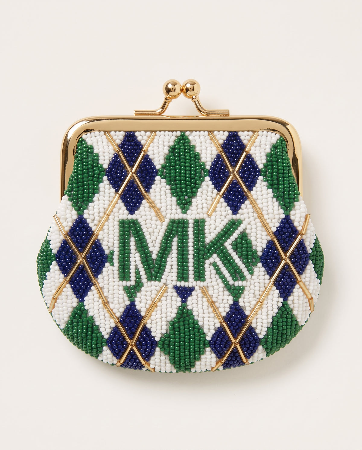 Custom Beaded Golf Coin Purse, Personalized Argyle Kiss Lock Pouch, Hand Beaded Golf Flag Wallet, Ladies Golf Tee Gift