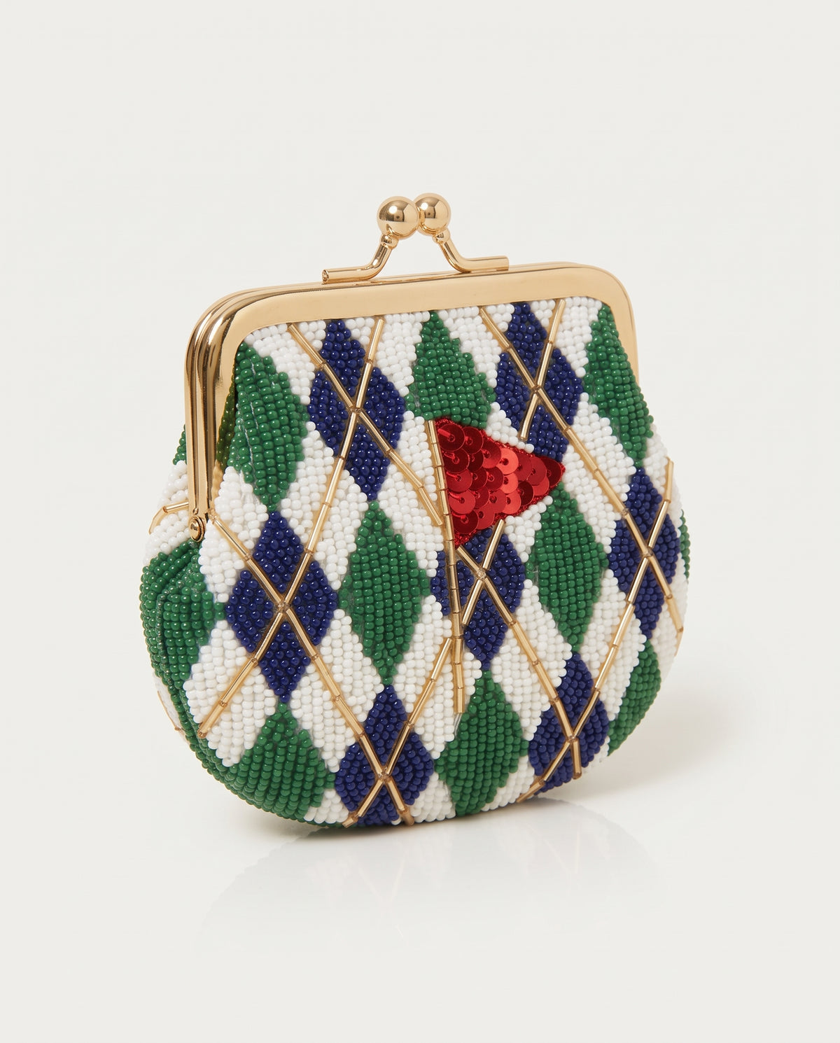 Custom Beaded Golf Coin Purse, Personalized Argyle Kiss Lock Pouch, Hand Beaded Golf Flag Wallet, Ladies Golf Tee Gift