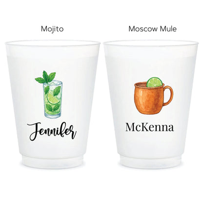 a couple of cups that have some drinks in them