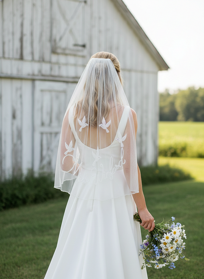Personalized Beaded Dove Bridal Veil