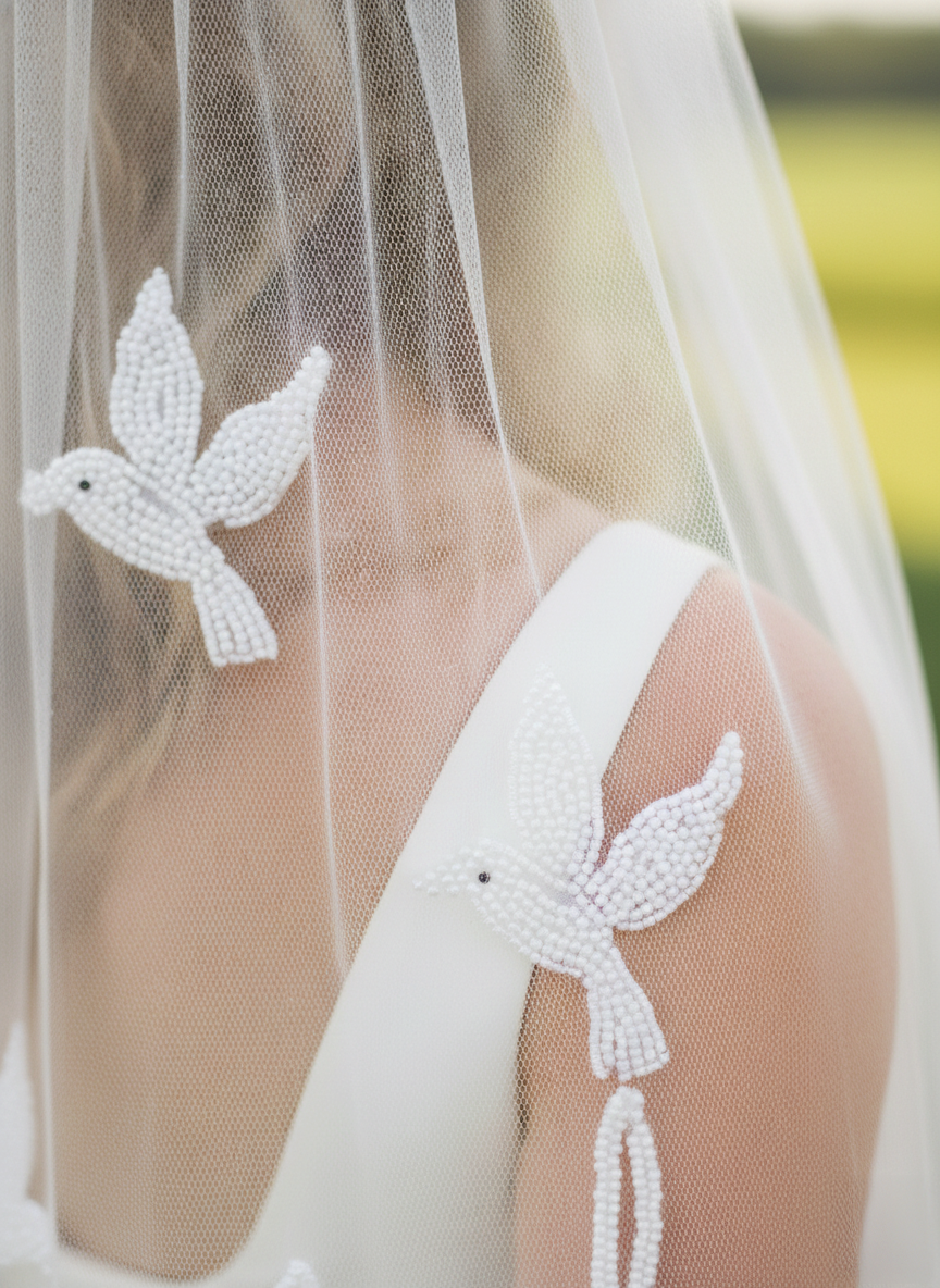 Personalized Beaded Dove Bridal Veil
