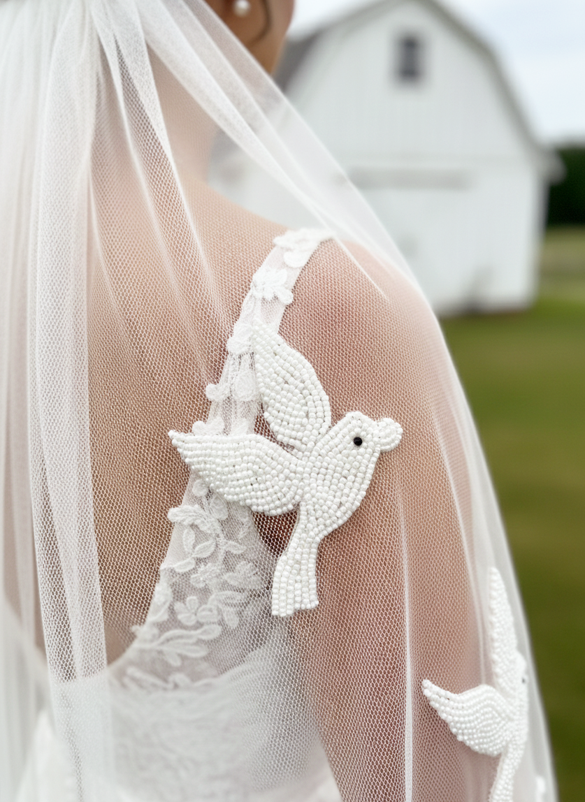 Personalized Beaded Dove Bridal Veil
