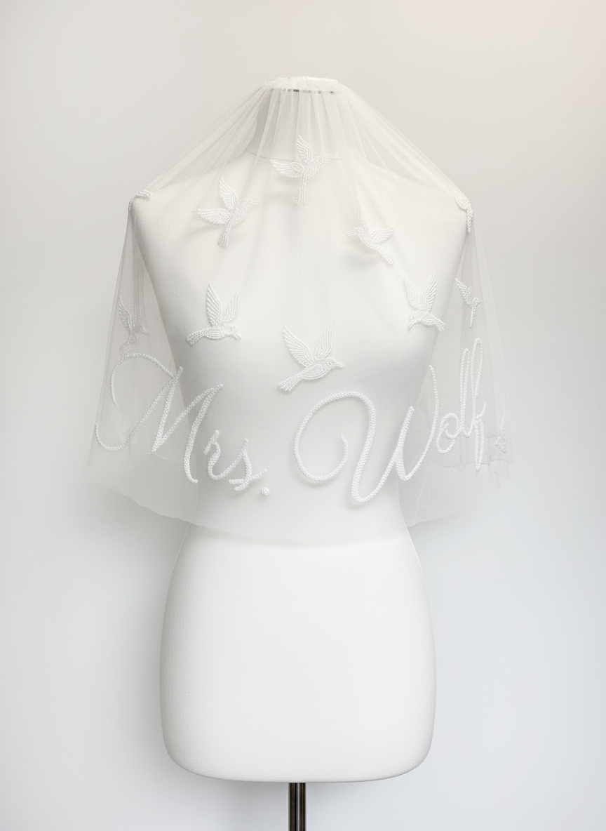 Personalized Beaded Dove Bridal Veil
