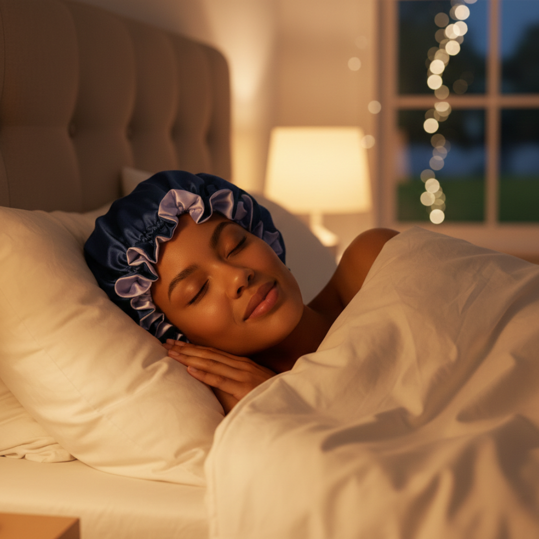 Navy Satin Bonnet