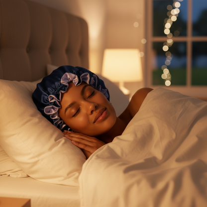 Navy Satin Bonnet