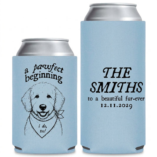 Best Friends Wedding Can Coolers shown on standard and slim can coolers