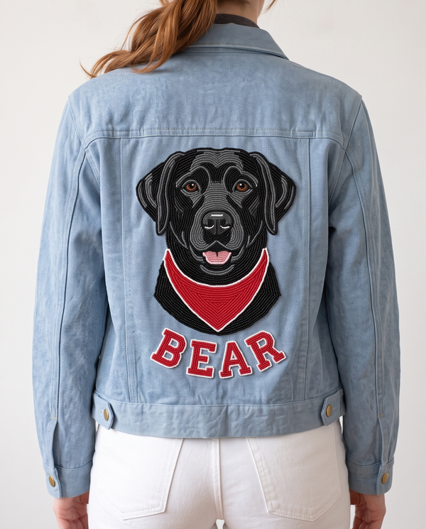 Black Lab Bandana Beaded Denim Jacket