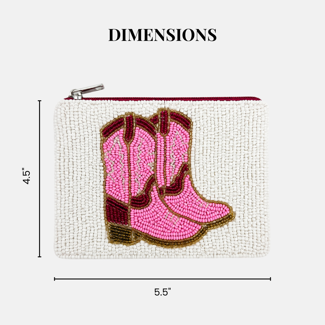 Pink Cowboy Boots Beaded Coin Purse