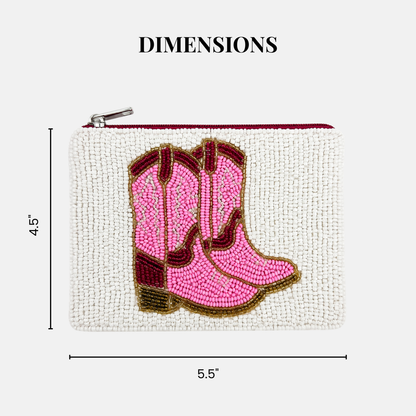 Pink Cowboy Boots Beaded Coin Purse
