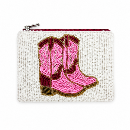 Pink Cowboy Boots Beaded Coin Purse