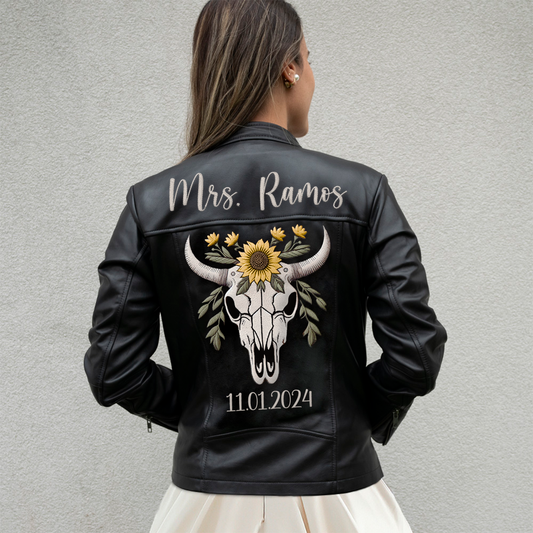 Embroidered Bachelorette Leather Jacket for Brides