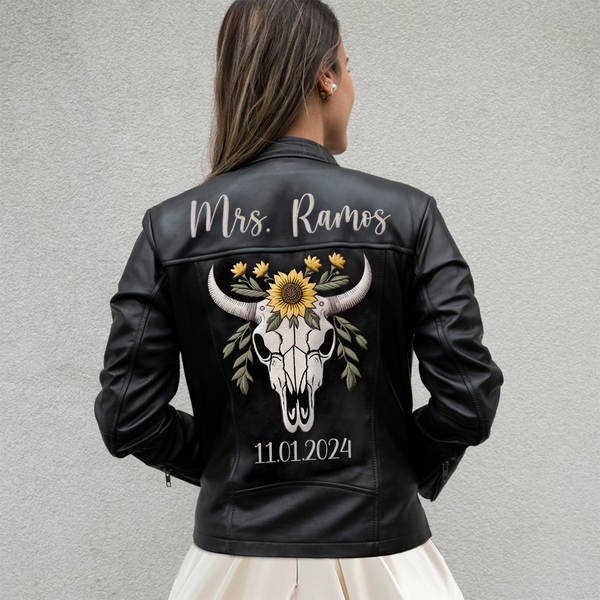 Embroidered Bachelorette Leather Jacket for Brides