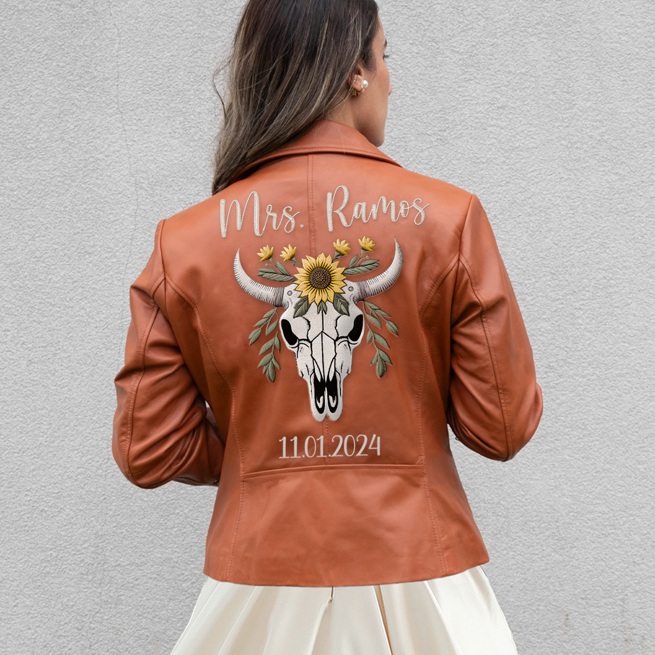 Embroidered Bachelorette Leather Jacket for Brides