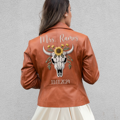Embroidered Bachelorette Leather Jacket for Brides