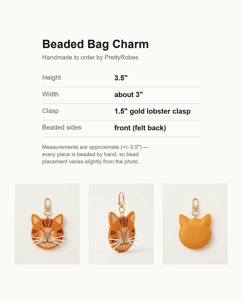 Personalized Beaded Cat Bag Charm with Jingle Bell, Custom Pet Keychain, Hand Beaded Tabby Cat Purse Charm, Beaded Cat Keyring