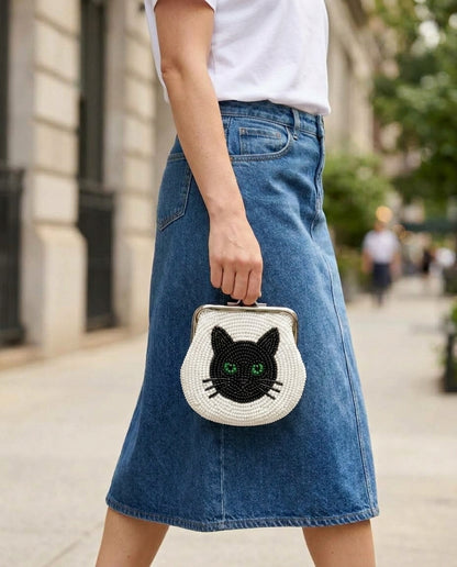 Personalized Pet Portrait Beaded Coin Purse with Name, Custom Cat Face Pouch Kiss Lock Wallet, Hand Beaded Pet Lover Gift