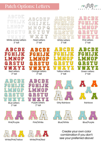 a collection of various colored letters, including white, pearl, pink, and yellow, arranged in different sizes and orientations. The letters are displayed in various combinations, such as 2-tall, 2-till, and 2-till 2-toll. The image also includes a section with instructions for creating custom color combinations, allowing the user to choose their preferred color scheme.
