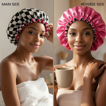 Checkered Pink Satin Bonnet