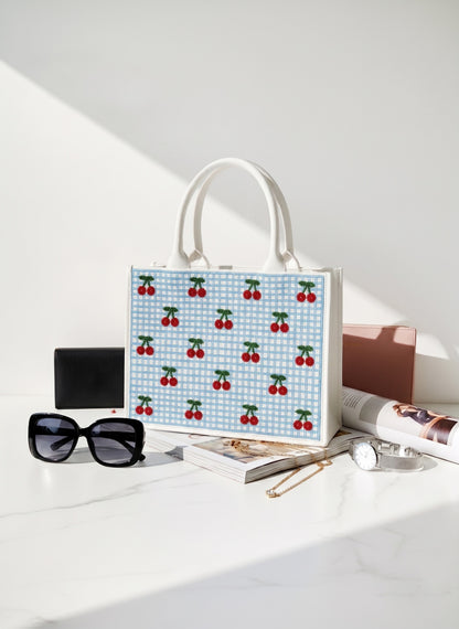 Cherry Blue Stripe Tote Bag