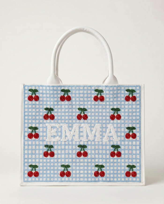Cherry Blue Stripe Tote Bag