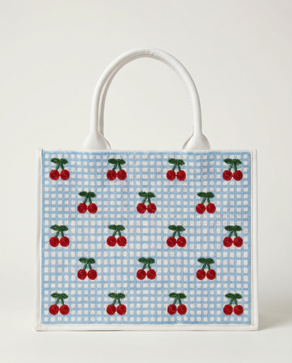 Cherry Blue Stripe Tote Bag