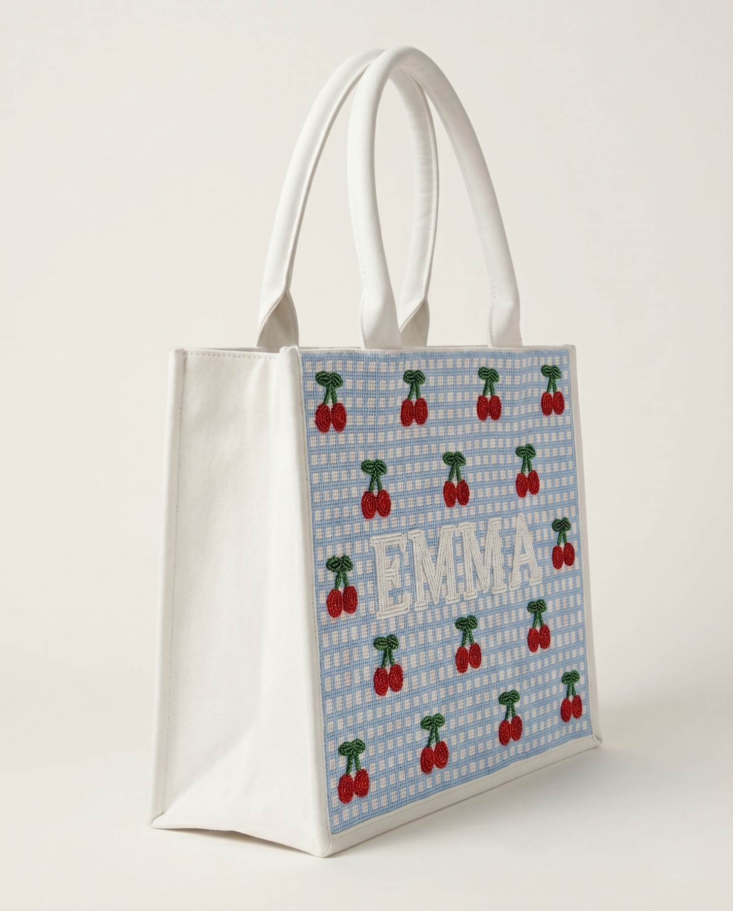 Cherry Blue Stripe Tote Bag