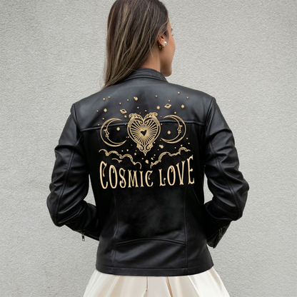 Embroidered Cosmic Love Leather Jacket