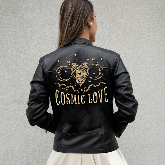 Embroidered Cosmic Love Leather Jacket