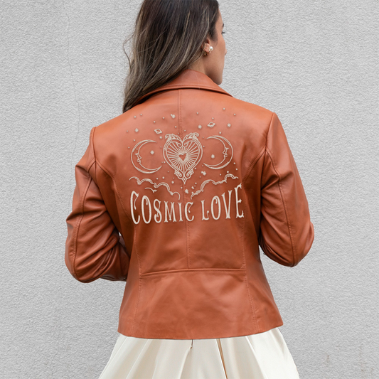 Embroidered Cosmic Love Leather Jacket