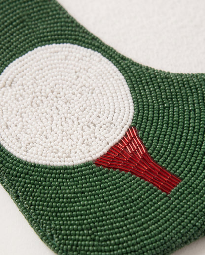 Personalized Beaded Christmas Stocking with Name, Golf Dad Christmas Stocking, Hand Beaded Green Golfer Holiday Mantle Decor