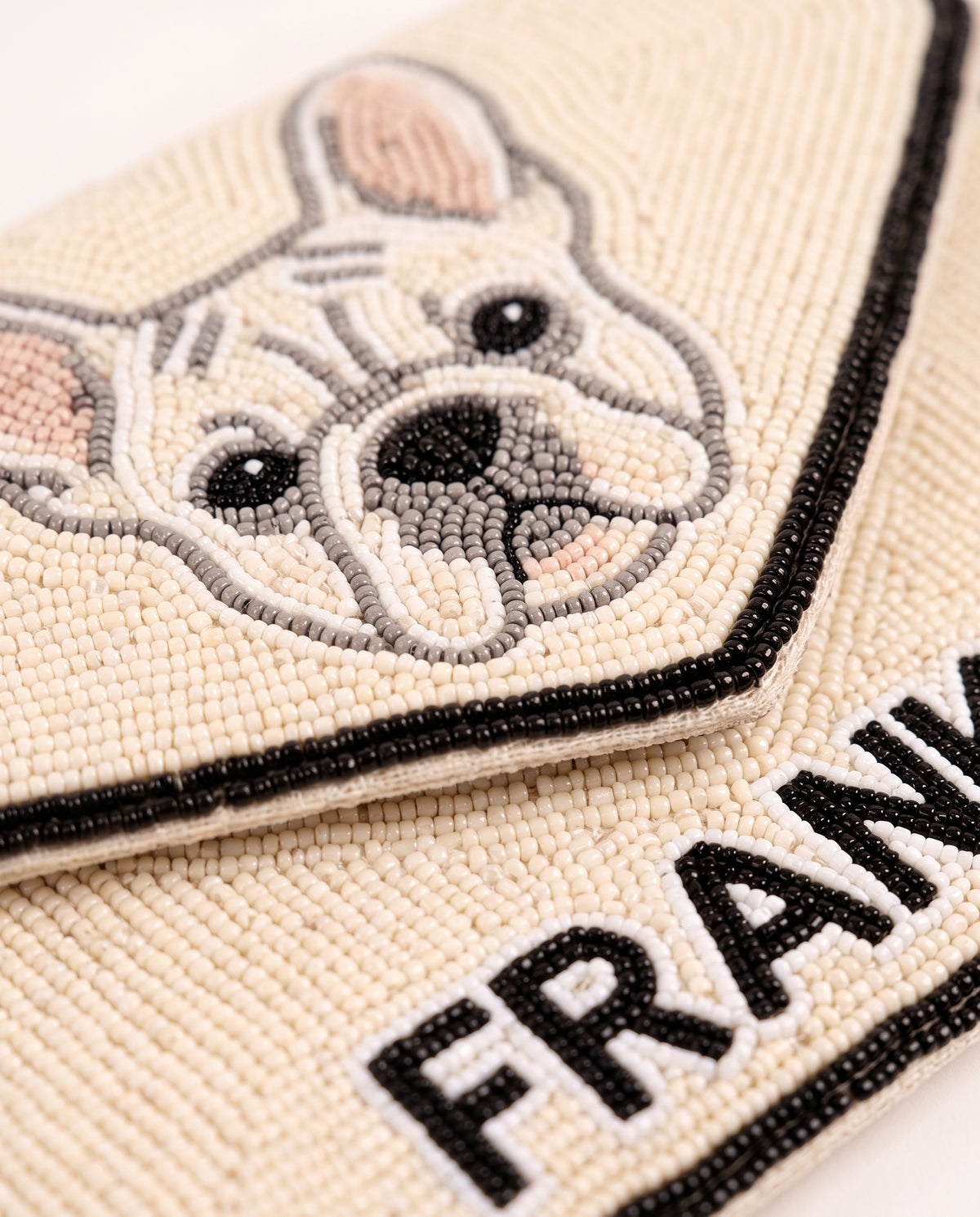 Custom Pet Portrait Beaded Clutch, Personalized Dog Name Hand Beaded Envelope Purse with Crossbody Chain, French Bulldog Bag Gift