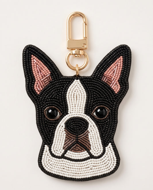 Custom Beaded Boston Terrier Bag Charm, Dog Breed Keychain, Personalized Pet Memorial Clip, Hand Beaded Dog Lover Gift
