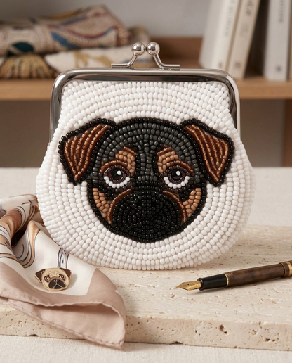 Personalized Pet Portrait Beaded Coin Purse with Name, Custom Cat Face Pouch Kiss Lock Wallet, Hand Beaded Pet Lover Gift