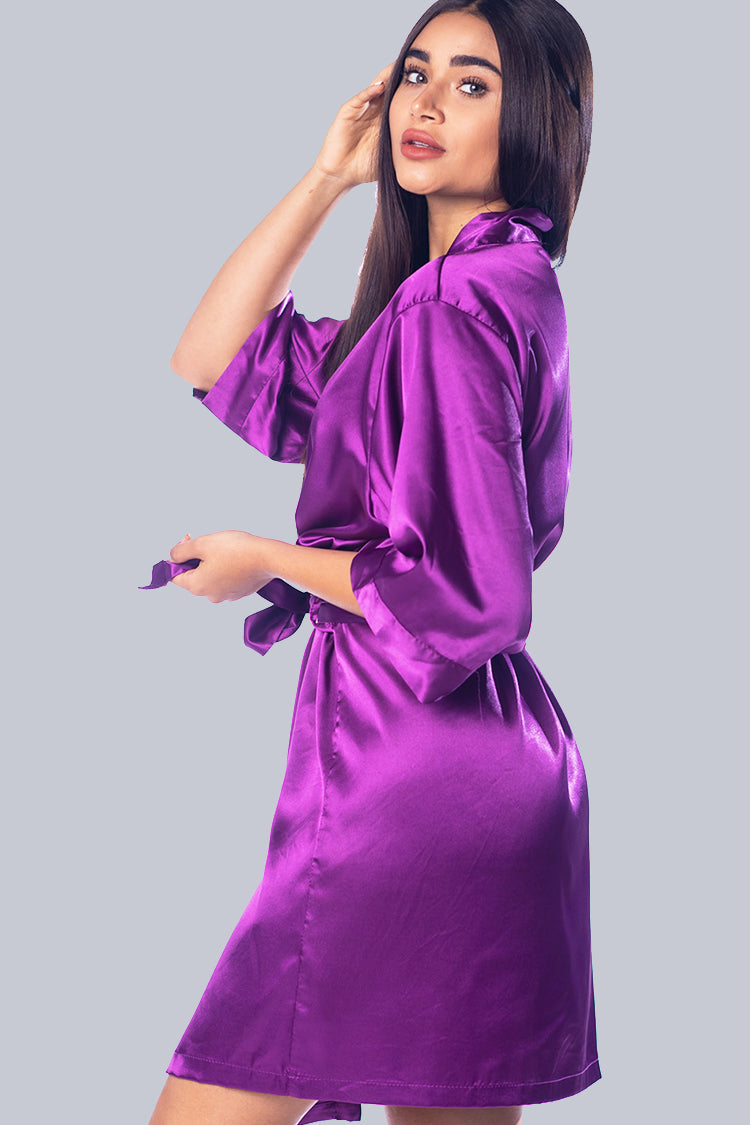 Eggplant personalized satin bridesmaid robe
