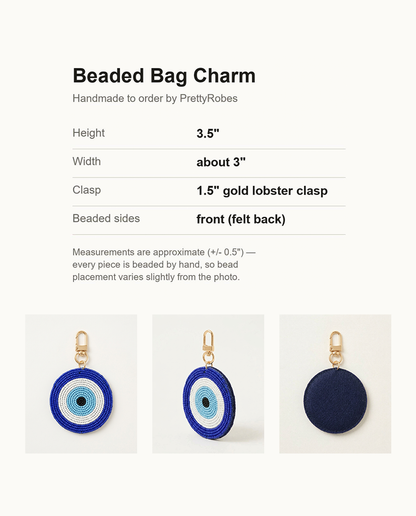 Evil Eye Beaded Bag Charm with Tassel, Custom Purse Keychain Clip, Handmade Nazar Charm for Handbag, Boho Bead Fringe Key Ring