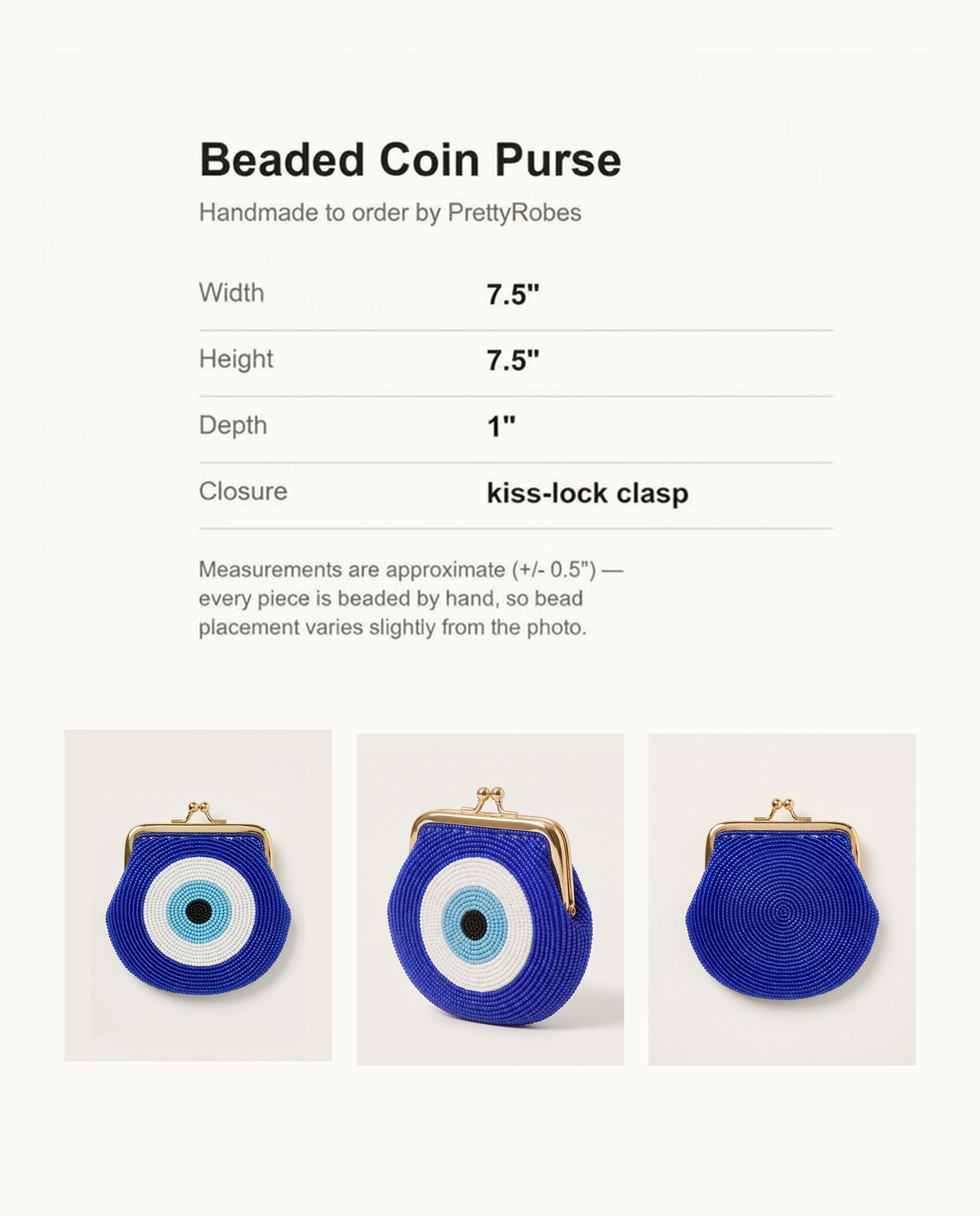 Beaded Evil Eye Coin Purse with Monogram, Handmade Kiss Lock Pouch, Personalized Glass Seed Bead Mini Wallet, Custom Trinket Purse