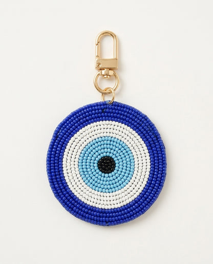 Evil Eye Beaded Bag Charm with Tassel, Custom Purse Keychain Clip, Handmade Nazar Charm for Handbag, Boho Bead Fringe Key Ring