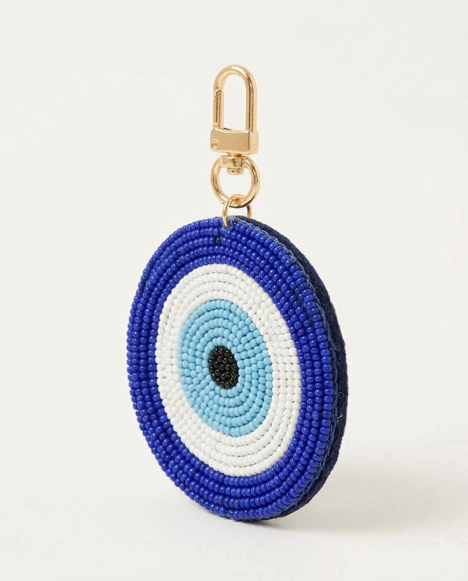 Evil Eye Beaded Bag Charm with Tassel, Custom Purse Keychain Clip, Handmade Nazar Charm for Handbag, Boho Bead Fringe Key Ring
