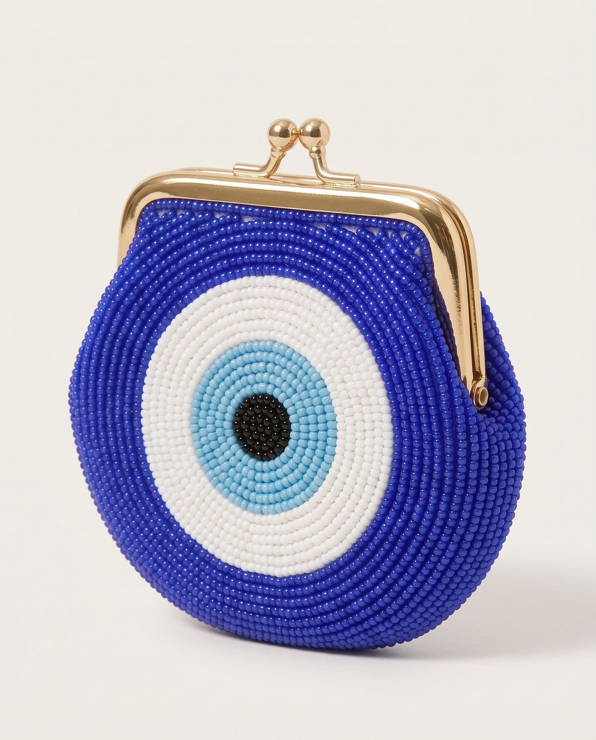 Beaded Evil Eye Coin Purse with Monogram, Handmade Kiss Lock Pouch, Personalized Glass Seed Bead Mini Wallet, Custom Trinket Purse