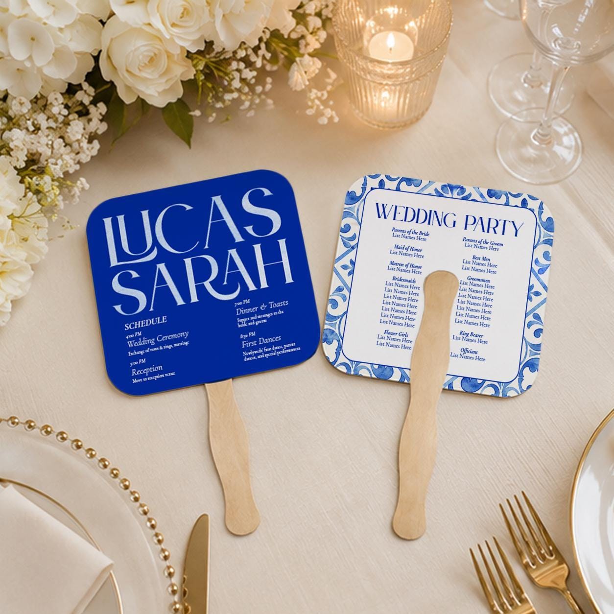Custom Coastal Ceremony Hand Fans