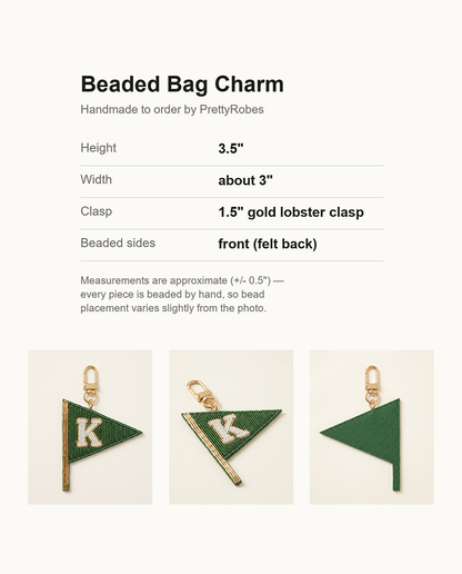 Personalized Beaded Golf Flag Bag Charm, Custom Initial Monogram Golf Keyring, Hand Embroidered Pennant Charm for Golf Bag or Tote