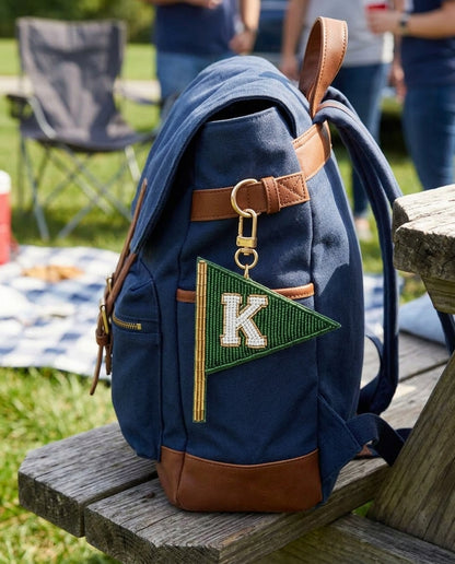 Personalized Beaded Golf Flag Bag Charm, Custom Initial Monogram Golf Keyring, Hand Embroidered Pennant Charm for Golf Bag or Tote