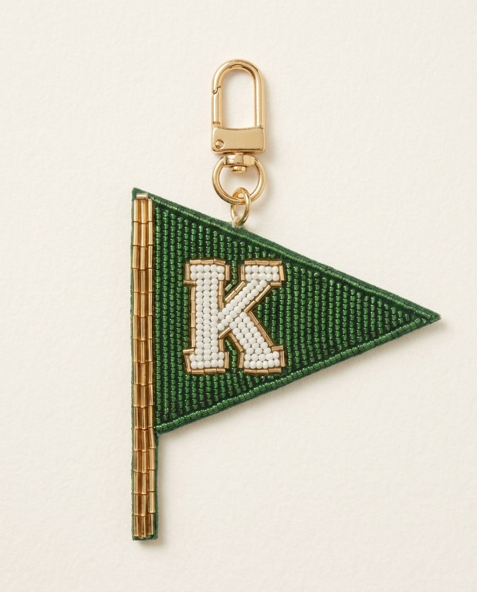 Personalized Beaded Golf Flag Bag Charm, Custom Initial Monogram Golf Keyring, Hand Embroidered Pennant Charm for Golf Bag or Tote