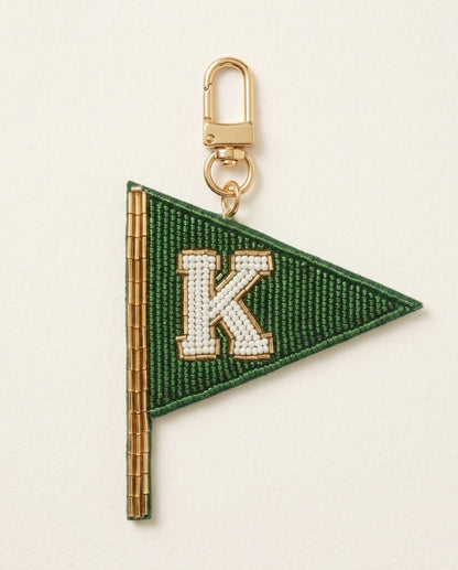 Personalized Beaded Golf Flag Bag Charm, Custom Initial Monogram Golf Keyring, Hand Embroidered Pennant Charm for Golf Bag or Tote